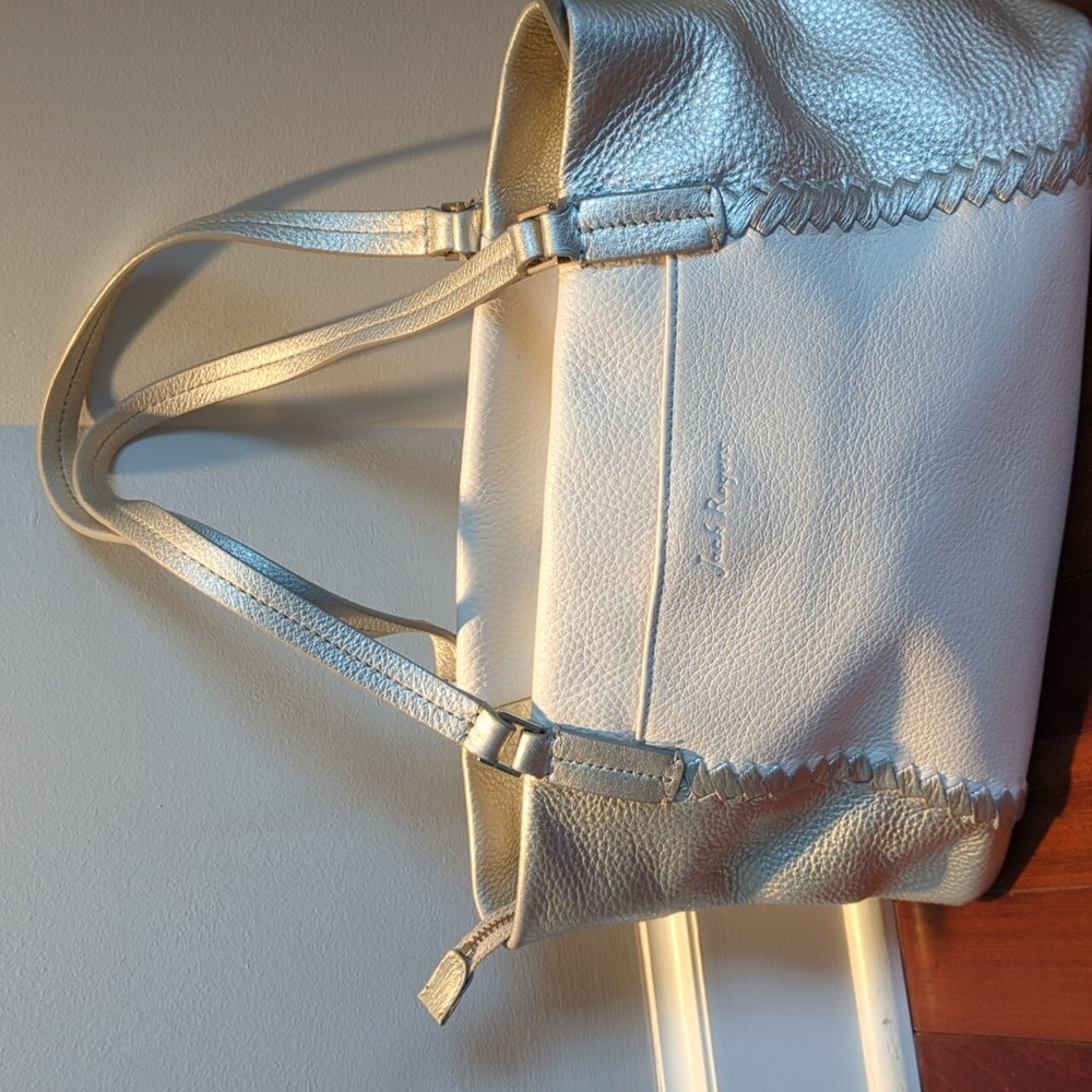 Jack Rogers Metallic Silver Leather Shoulder Tote